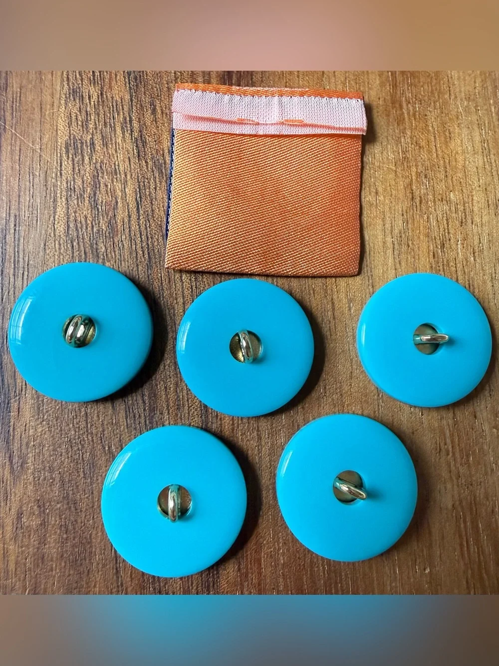 Lot Of 5 Blue Turquoise Tory Burch Logo Buttons From Sweater Gold Tone